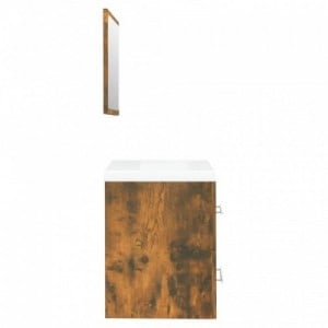 Füstös tölgy színű szerelt fa mosdószekrény beépített mosdóval