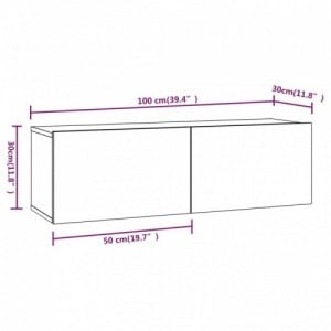 4 db barna tölgy színű fali TV-szekrény 100 x 30 x 30 cm