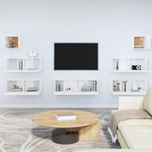 7 részes fehér szerelt fa TV-szekrényszett