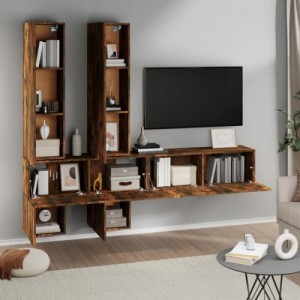 Füstös tölgyszínű falra szerelhető szerelt fa TV-szekrény