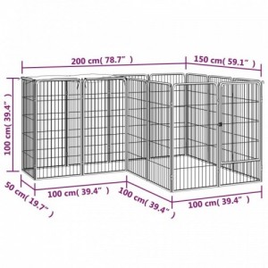 14 paneles fekete porszórt acél kutyakennel 50 x 100 cm