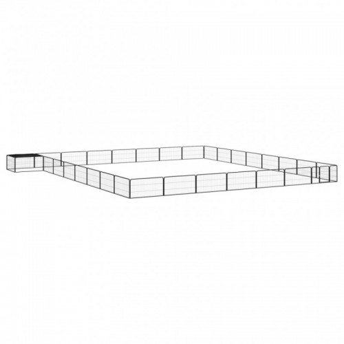 32-paneles fekete porszórt acél kutyakennel 100 x 50 cm