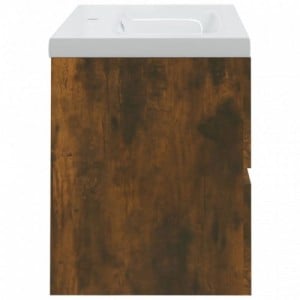 Füstös tölgyszínű szerelt fa mosdószekrény beépített mosdóval