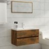 Füstös tölgyszínű szerelt fa mosdószekrény beépített mosdóval