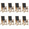 8 darab összecsukható tömör akácfa és textilén kerti szék