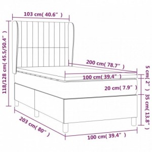 Sötétszürke bársony rugós ágy matraccal 100 x 200 cm