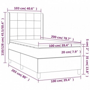 Sötétszürke bársony rugós ágy matraccal 100 x 200 cm