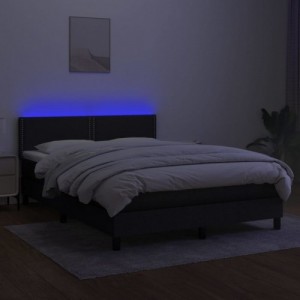 Fekete szövet rugós és LED-es ágy matraccal 140x190 cm