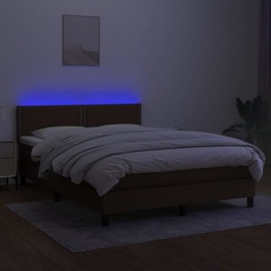 Barna szövet rugós és LED-es ágy matraccal 140x190 cm