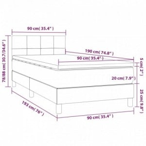 Barna szövet rugós és LED-es ágy matraccal 90x190 cm