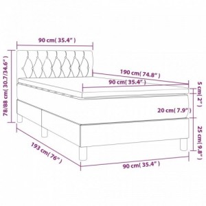 Sötétszürke szövet rugós és LED-es ágy matraccal 90x190 cm