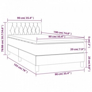 Tópszínű szövet rugós és LED-es ágy matraccal 90x190 cm