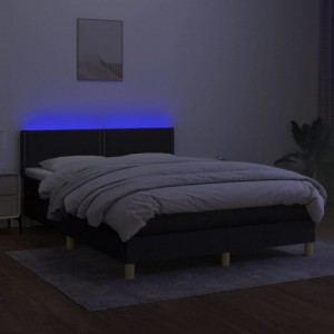 Fekete szövet rugós és LED-es ágy matraccal 140x190 cm