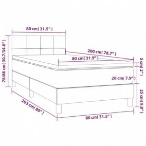 Sötétszürke szövet rugós és LED-es ágy matraccal 80 x 200 cm