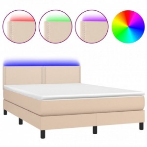 Cappuccino színű műbőr rugós ágy matraccal és LED-del 140x190cm