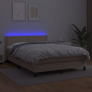 Cappuccino színű műbőr rugós ágy matraccal és LED-del 140x190cm