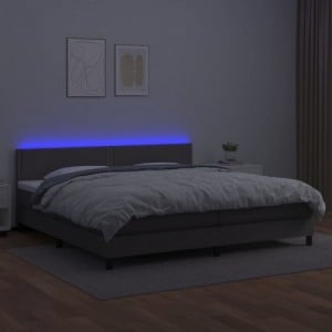 Szürke műbőr rugós ágy matraccal és LED-del 200x200 cm