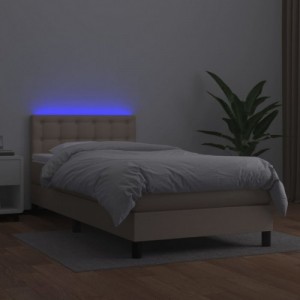 Cappuccino színű műbőr rugós ágy matraccal és LED-del 90x200 cm