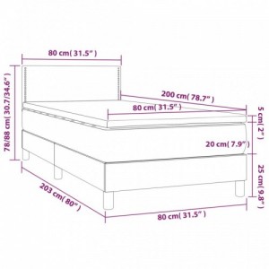 Sötétszürke bársony rugós és LED-es ágy matraccal 80 x 200 cm