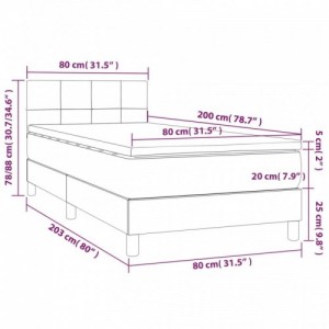 Világosszürke bársony rugós és LED-es ágy matraccal 80 x 200 cm