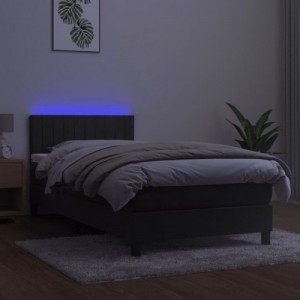 Sötétszürke bársony rugós és LED-es ágy matraccal 80 x 200 cm