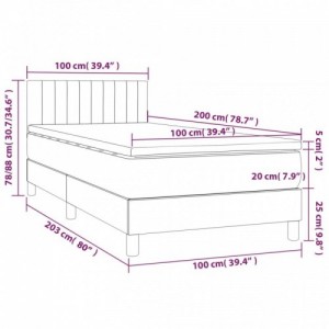 Sötétkék bársony rugós és LED-es ágy matraccal 100x200 cm