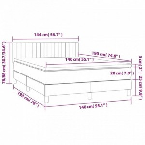 Sötétkék bársony rugós és LED-es ágy matraccal 140x190 cm