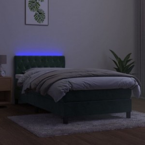 Sötétzöld bársony rugós és LED-es ágy matraccal 100x200 cm