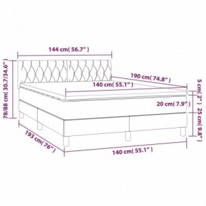 Világosszürke bársony rugós és LED-es ágy matraccal 140x190 cm