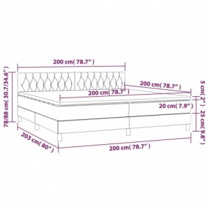 Világosszürke bársony rugós és LED-es ágy matraccal 200x200 cm