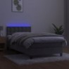 Világosszürke bársony rugós és LED-es ágy matraccal 90x190 cm