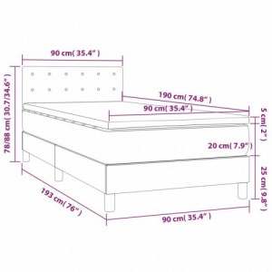 Világosszürke bársony rugós és LED-es ágy matraccal 90x190 cm