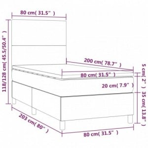 Sötétszürke szövet rugós és LED-es ágy matraccal 80 x 200 cm