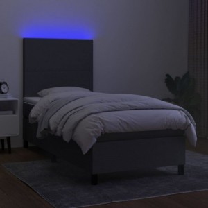 Sötétszürke szövet rugós és LED-es ágy matraccal 90x190 cm