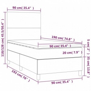 Sötétszürke szövet rugós és LED-es ágy matraccal 90x190 cm