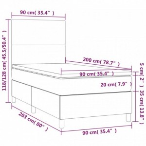 Világosszürke szövet rugós és LED-es ágy matraccal 90x200 cm