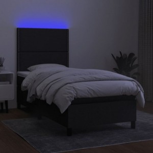 Fekete szövet rugós és LED-es ágy matraccal 90x190 cm