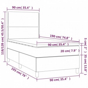 Fekete szövet rugós és LED-es ágy matraccal 90x190 cm