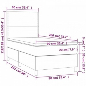 Barna szövet rugós és LED-es ágy matraccal 90x200 cm