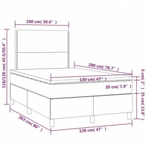 Tópszínű szövet rugós és LED-es ágy matraccal 120 x 200 cm