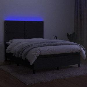 Fekete szövet rugós és LED-es ágy matraccal 140x190 cm