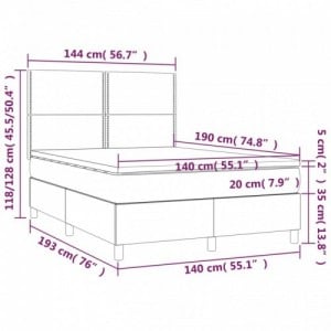 Fekete szövet rugós és LED-es ágy matraccal 140x190 cm