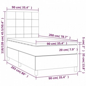 Sötétszürke szövet rugós és LED-es ágy matraccal 90x200 cm