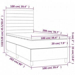 Világosszürke szövet rugós és LED-es ágy matraccal 100x200 cm