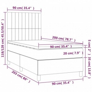 Kék szövet rugós és LED-es ágy matraccal 90x200 cm