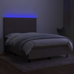 Tópszínű szövet rugós és LED-es ágy matraccal 140x190cm