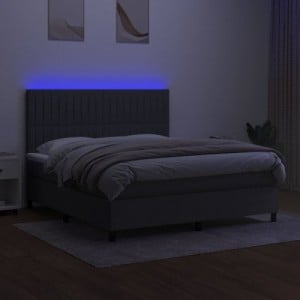 Sötétszürke szövet rugós és LED-es ágy matraccal 180 x 200 cm