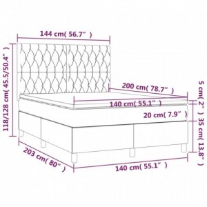 Tópszínű szövet rugós és LED-es ágy matraccal 140x200 cm