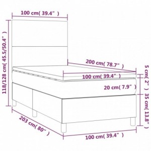 Sötétszürke szövet rugós és LED-es ágy matraccal 100x200 cm