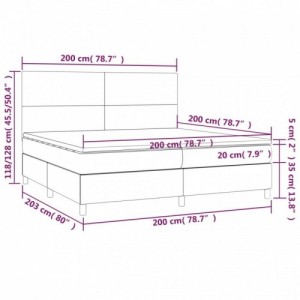 Sötétszürke szövet rugós és LED-es ágy matraccal 200x200 cm